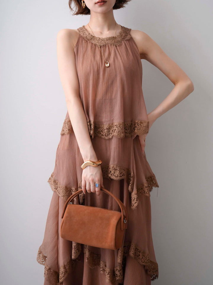 [予約]レースヘムティアードノースリドレス/brown