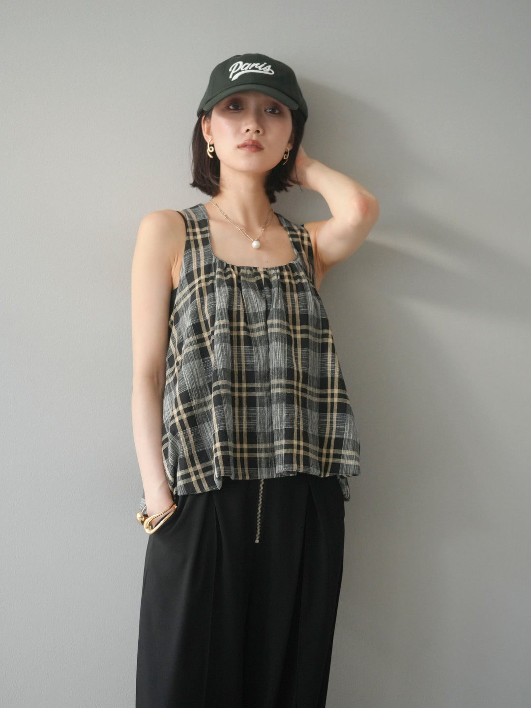 [予約]チェッククロスキャミプルオーバー/ブラック