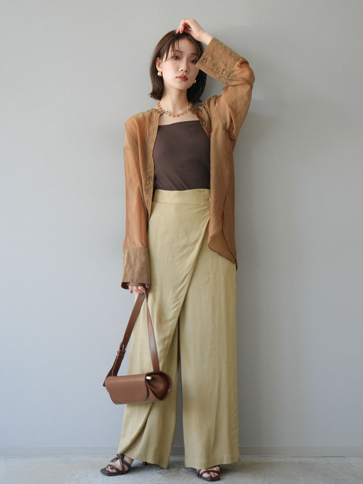 [予約]ライトリネンアシンメトリーワイドパンツ/ベージュ