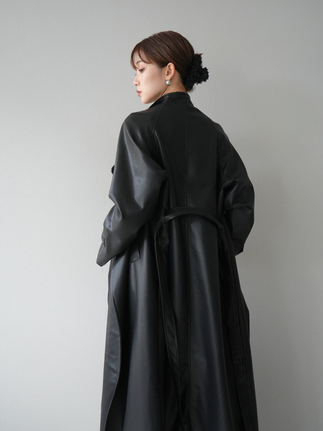 [予約]BIGカラーレザーロングコート/ブラック