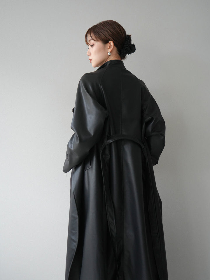 [予約]BIGカラーレザーロングコート/ブラック