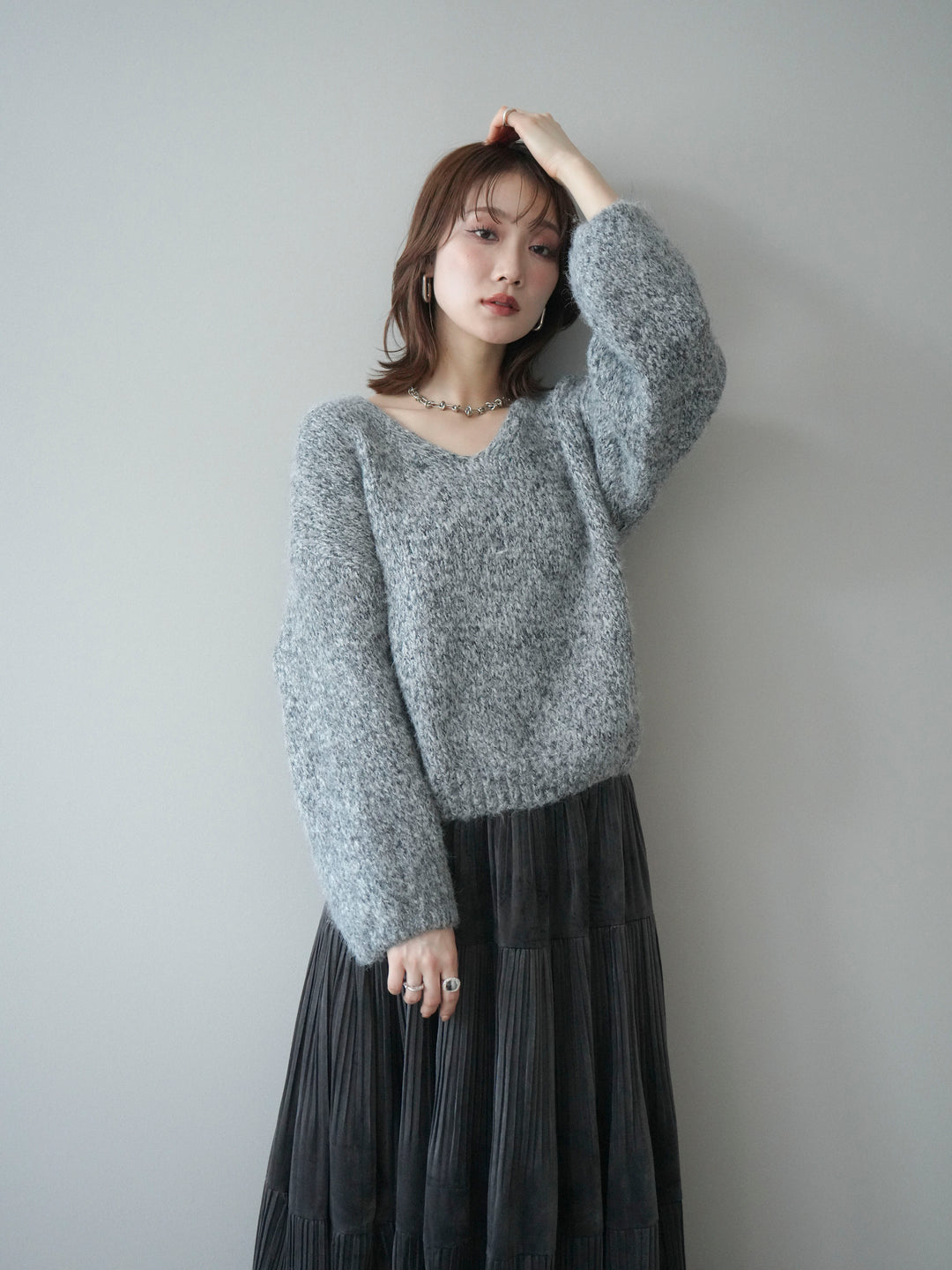 [SET]Vネックミックスヤーンニットプルオーバー+Vネックミックスヤーンニットプルオーバー(2set)