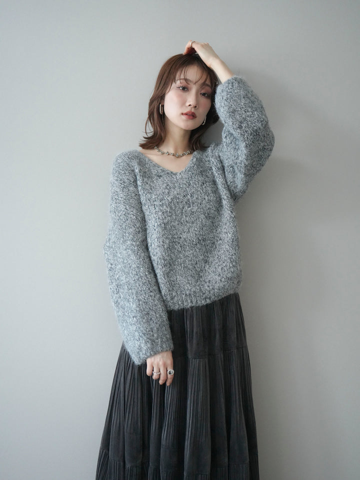 [SET]Vネックミックスヤーンニットプルオーバー+Vネックミックスヤーンニットプルオーバー(2set)