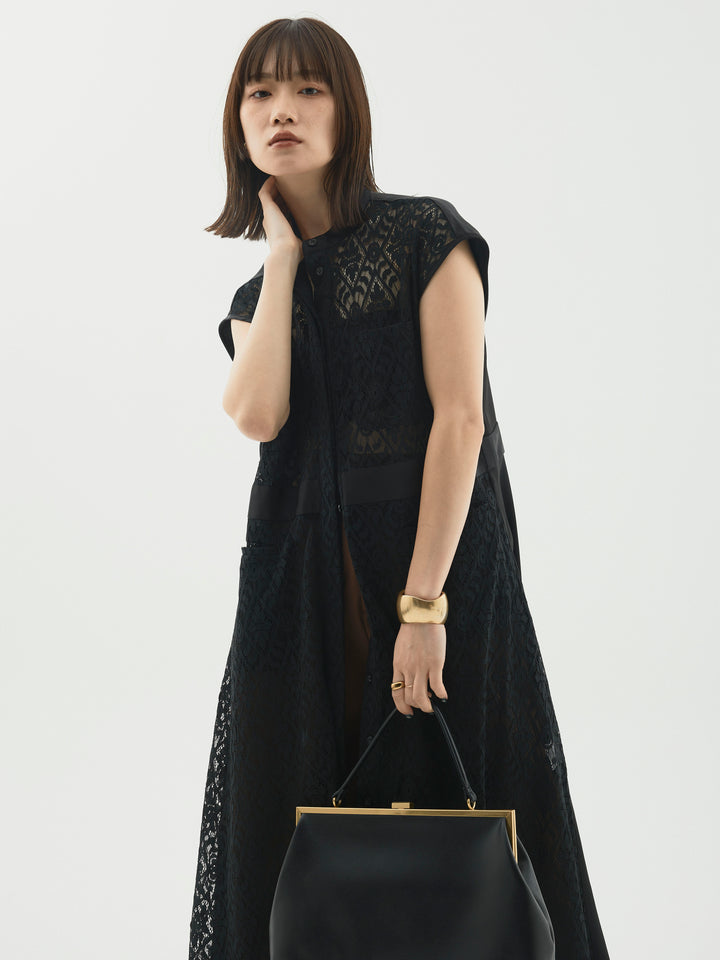 【Allure】[SET]レースサテン切替ワンピース+タフタワイドカーブパンツ(2set)