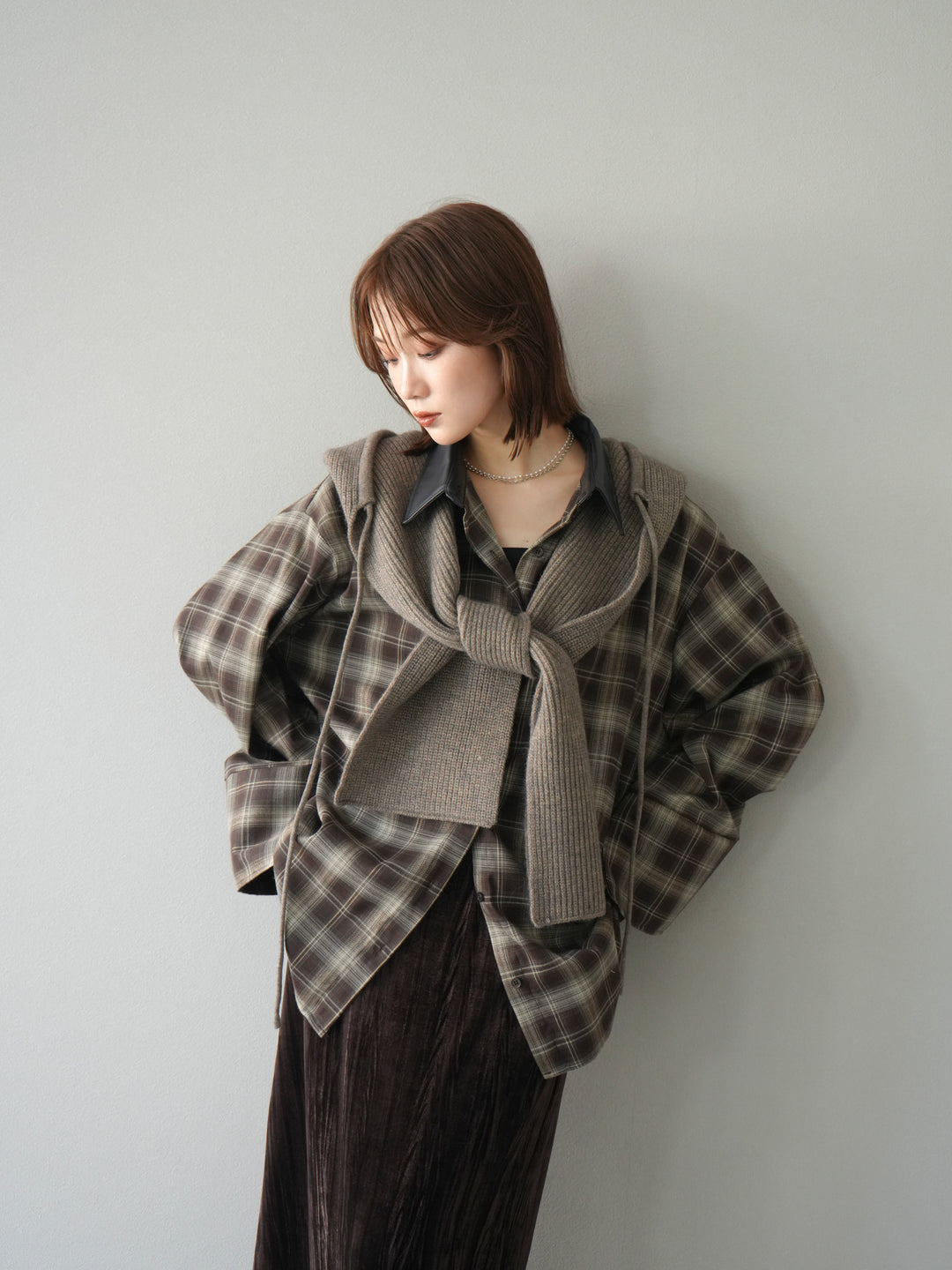 [予約]フードニットマフラー/グレージュ