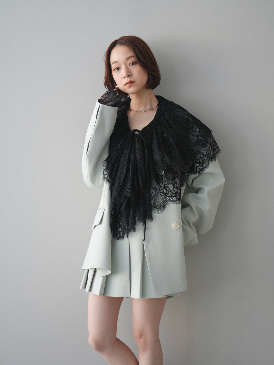 [SET]オーバージャケット＆キュロットSETUP+ビックカラーラッフルレーストップス(2set)