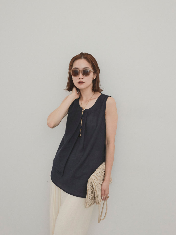 [予約]シアータックアシンメトリーブラウス/ネイビー