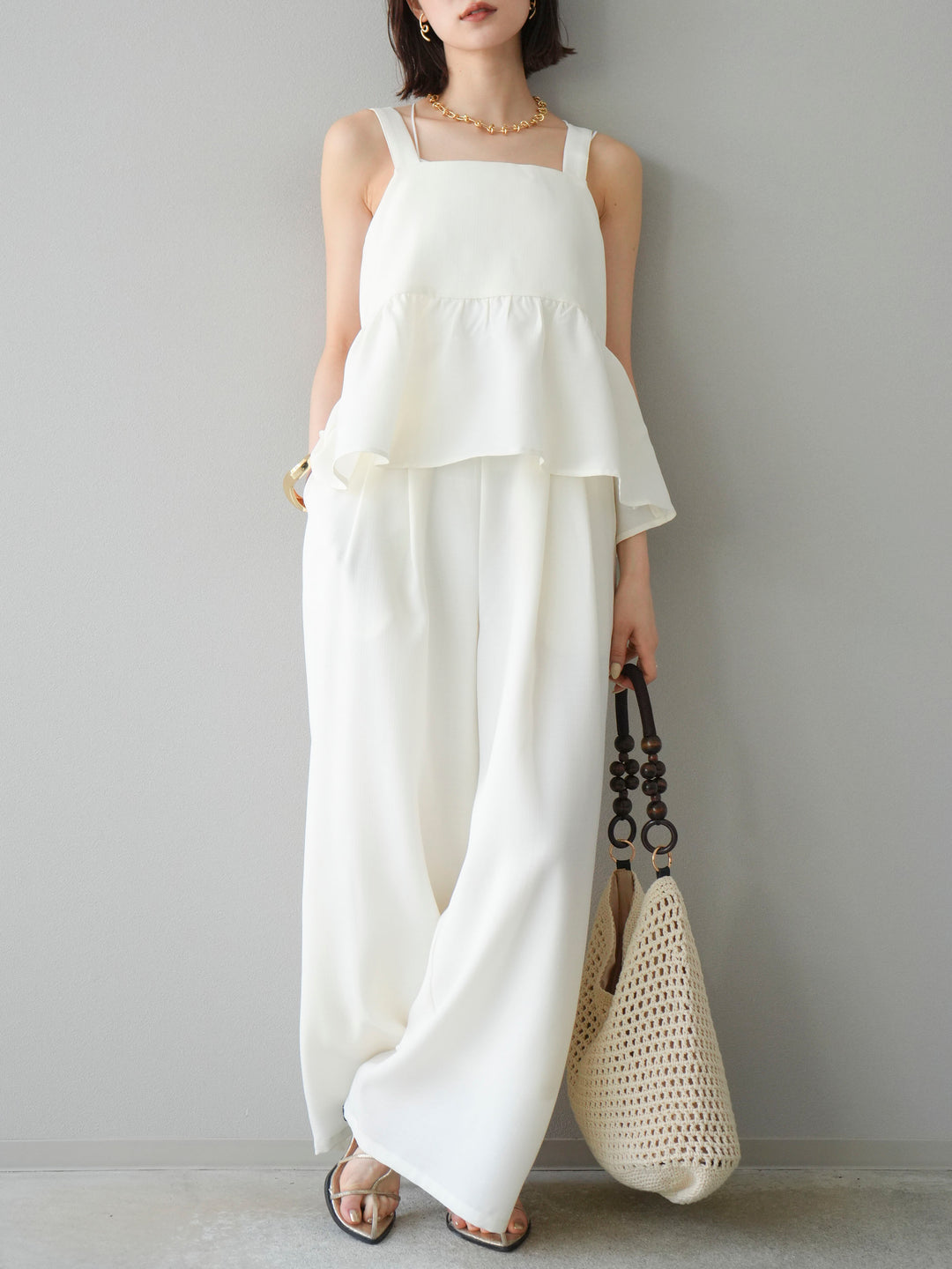 [SET]リネンライクビスチェ+リネンライクイージーワイドパンツ(2set)