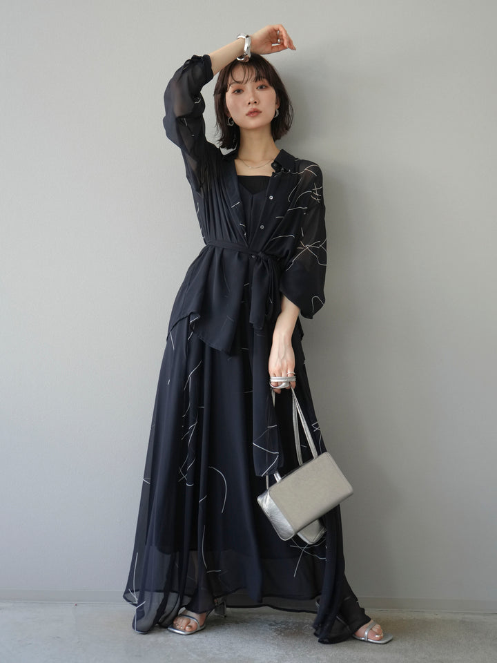 [SET]ペンタッチシフォンキャミワンピース+ペンタッチシフォンシャツ(2set)