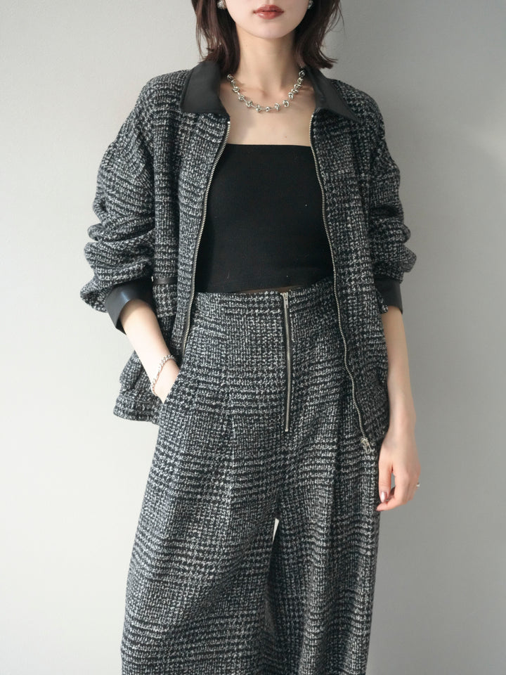 [予約]レザー襟ミックスツイードジャケット/black