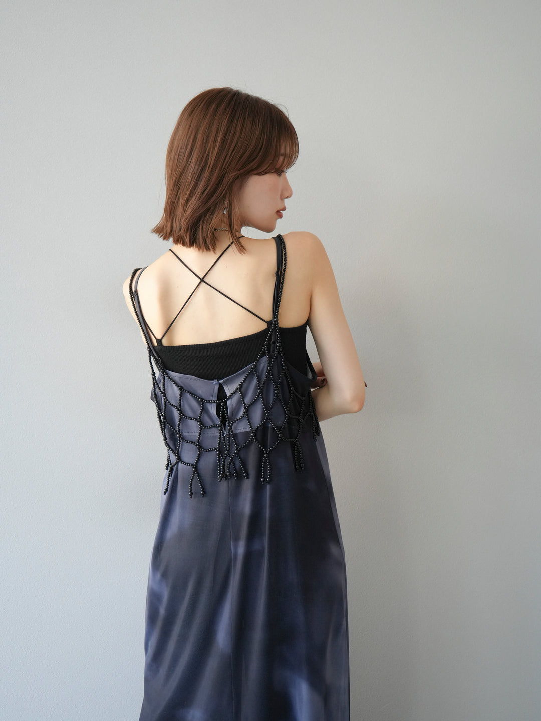 [予約タイダイ柄シアーキャミワンピース/モノトーン
