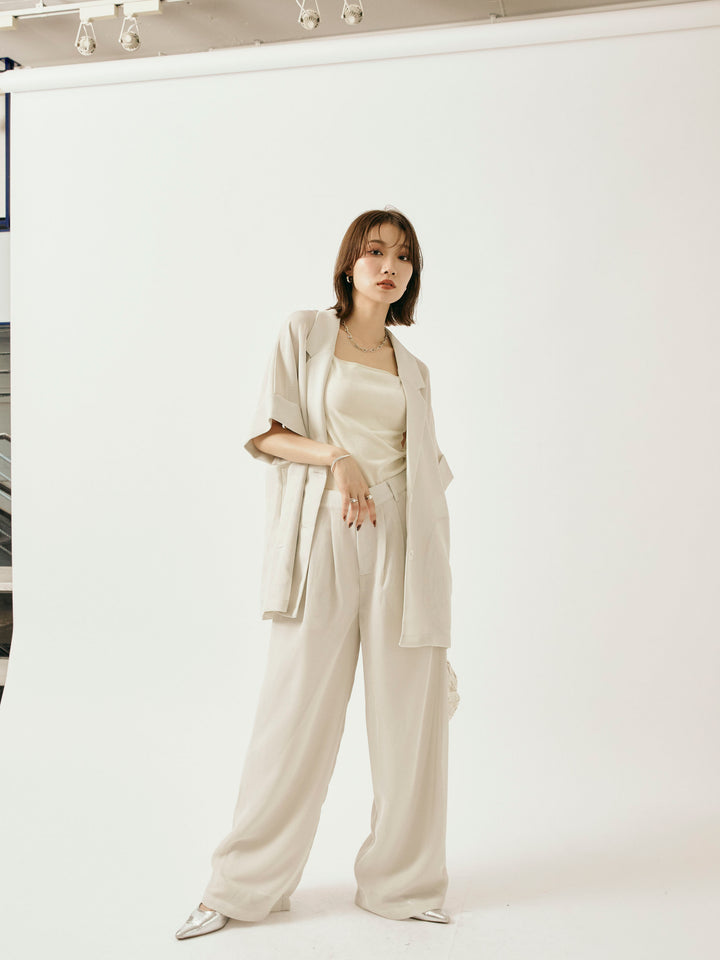 [予約]メッシュタックワイドパンツ/オフグレー