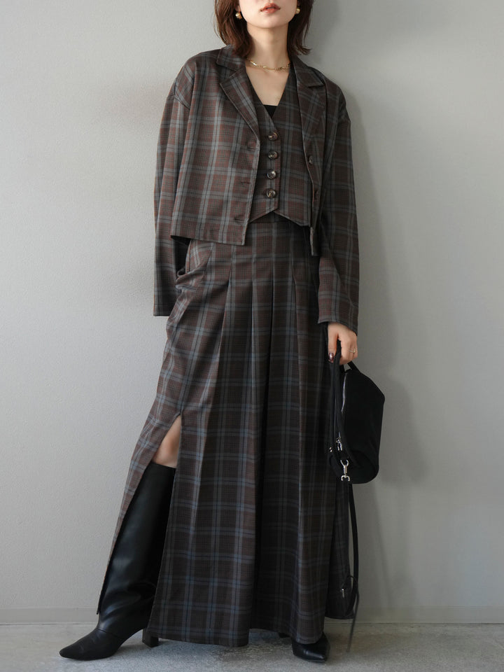 [予約]チェック柄ベスト/ブラウン