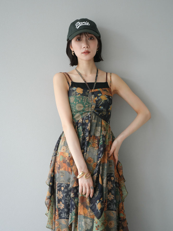 [預購] 拼布荷葉邊吊帶洋裝/混色