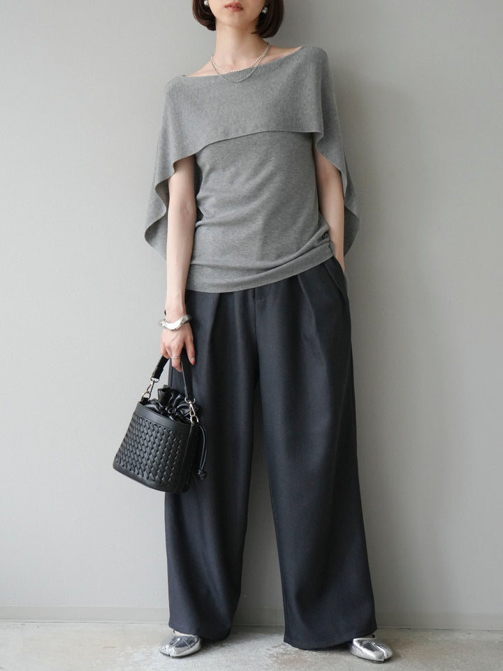 [予約]レザーパイピングタックワイドパンツ/グレー