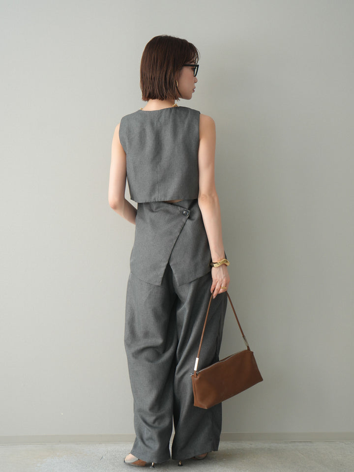 [予約]リネンライクタックワイドパンツ/charcoal