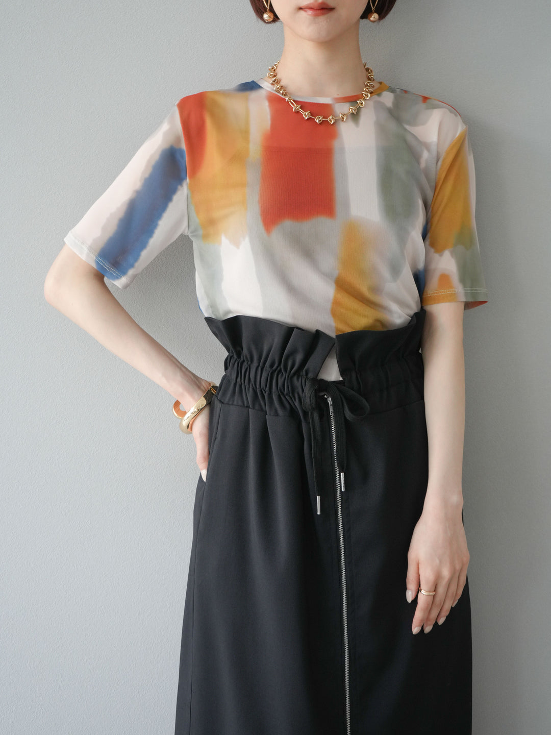 [套裝] 水彩藝術透視T卹 + Heather Ester 褶皺拉鍊裙 (2套)