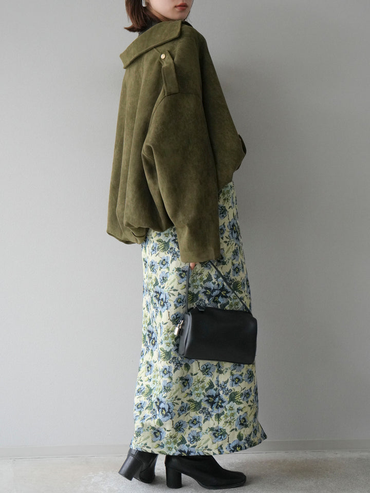 [予約]ゴブランフロントジップタイトスカート/ブルー