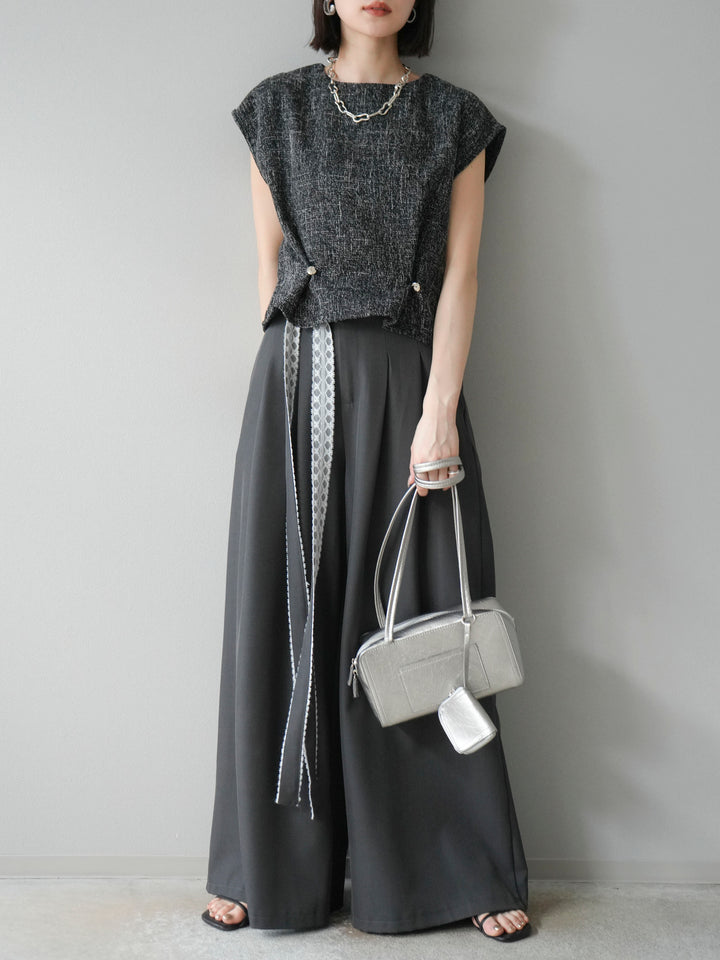 [予約]サマーツイードぺプラムブラウス/ブラックホワイト