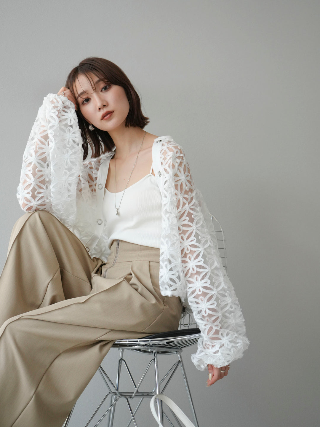 [予約]テープレースシアーブルゾン/オフホワイト