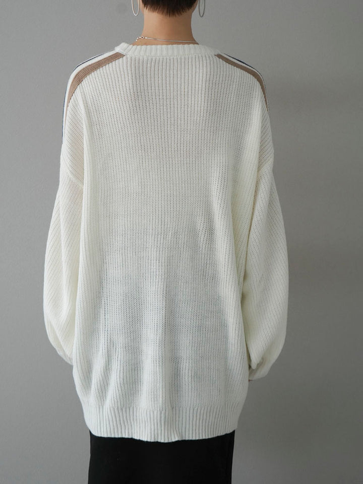 [Pre-order] Line sleeve shoulder rib knit pullover/off white