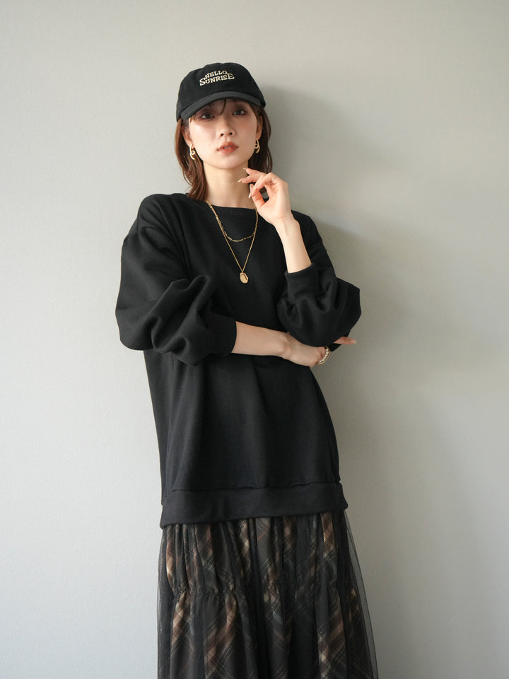 [予約]スウェットドッキングチェック柄レイヤードワンピース/ブラック