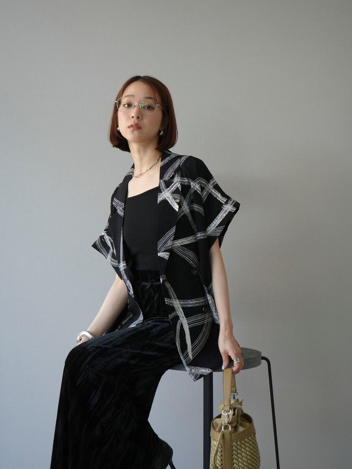 [予約]サークル柄ハーフジャケット/ブラック