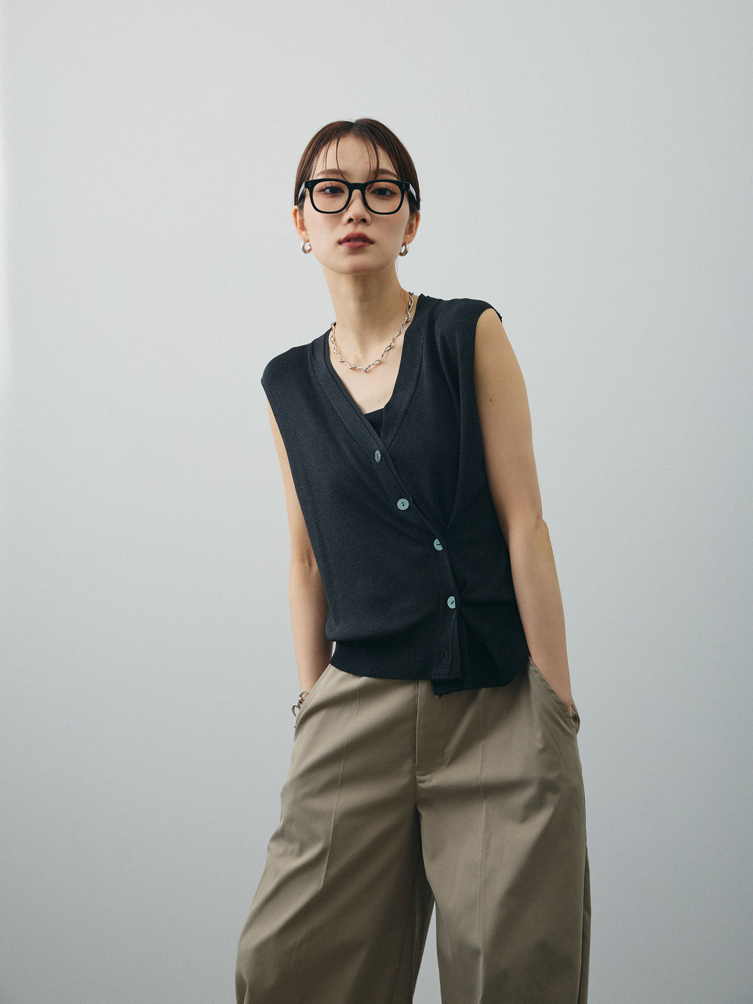 [SET]クールタッチ2WAYデザインニットベスト+コクーンワイドチノパンツ(2set)