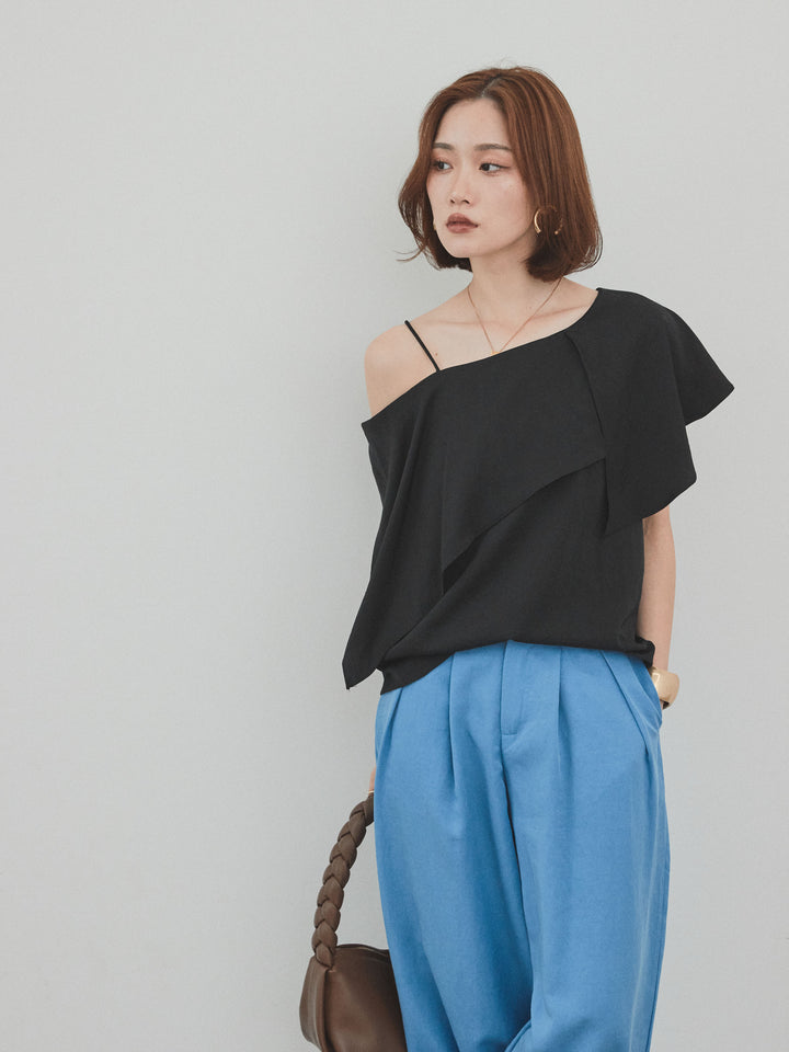 [SET] 單肩荷葉邊襯衫 + 單肩荷葉邊襯衫 (2件套)