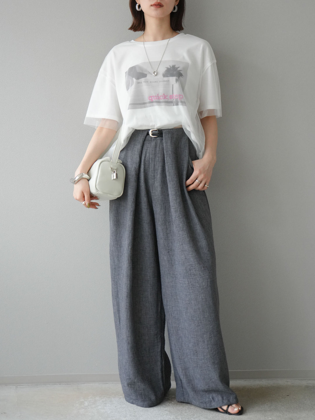 [予約]チュールドッキングフォトTシャツ/オフホワイト×ピンク