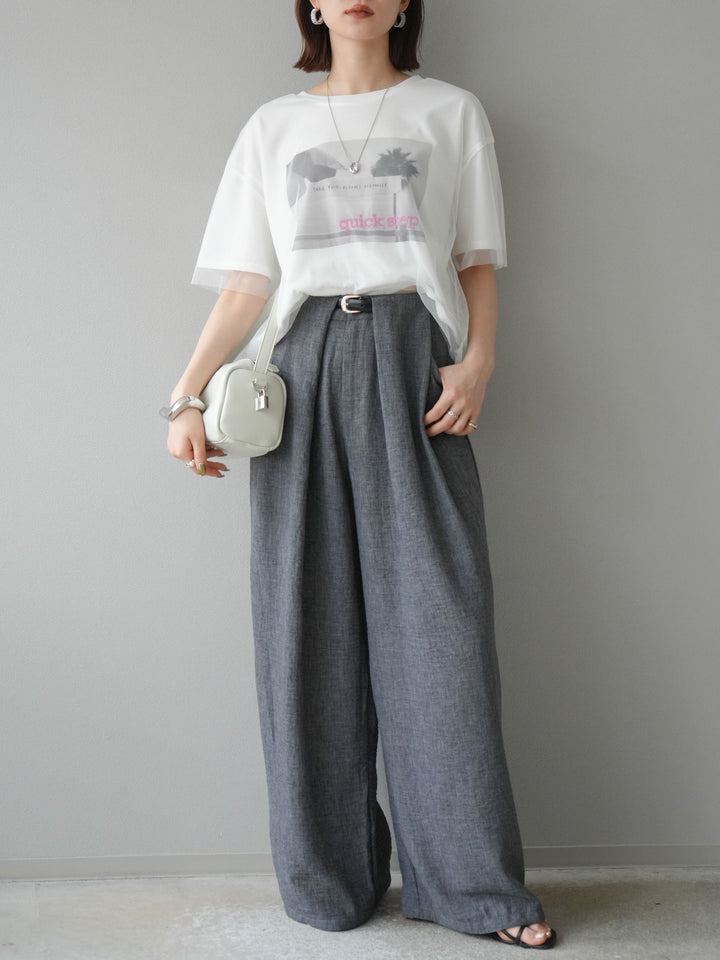 [予約]チュールドッキングフォトTシャツ/オフホワイト×ピンク