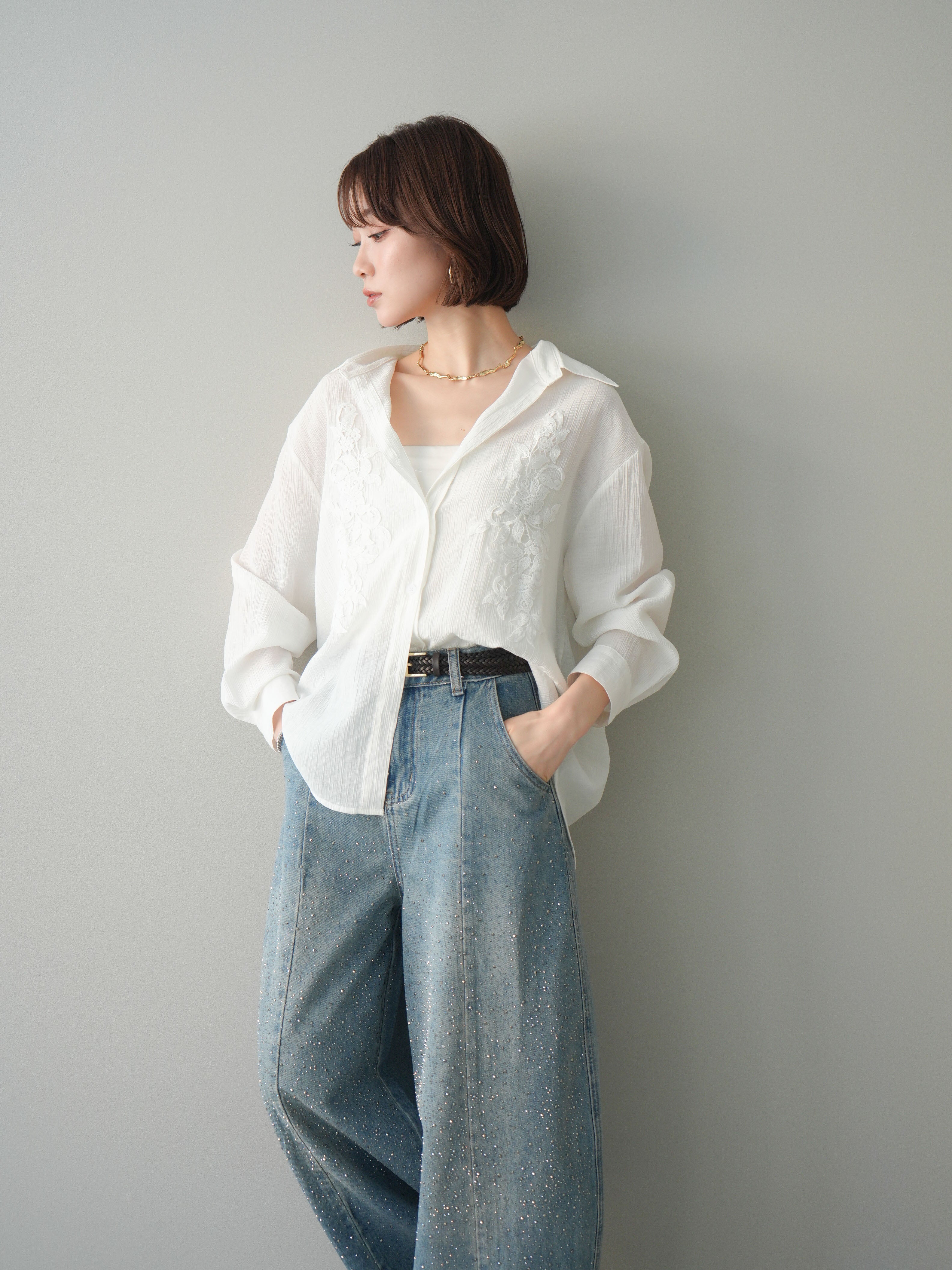 予約]楊柳刺繍ブラウス/white – Lumier