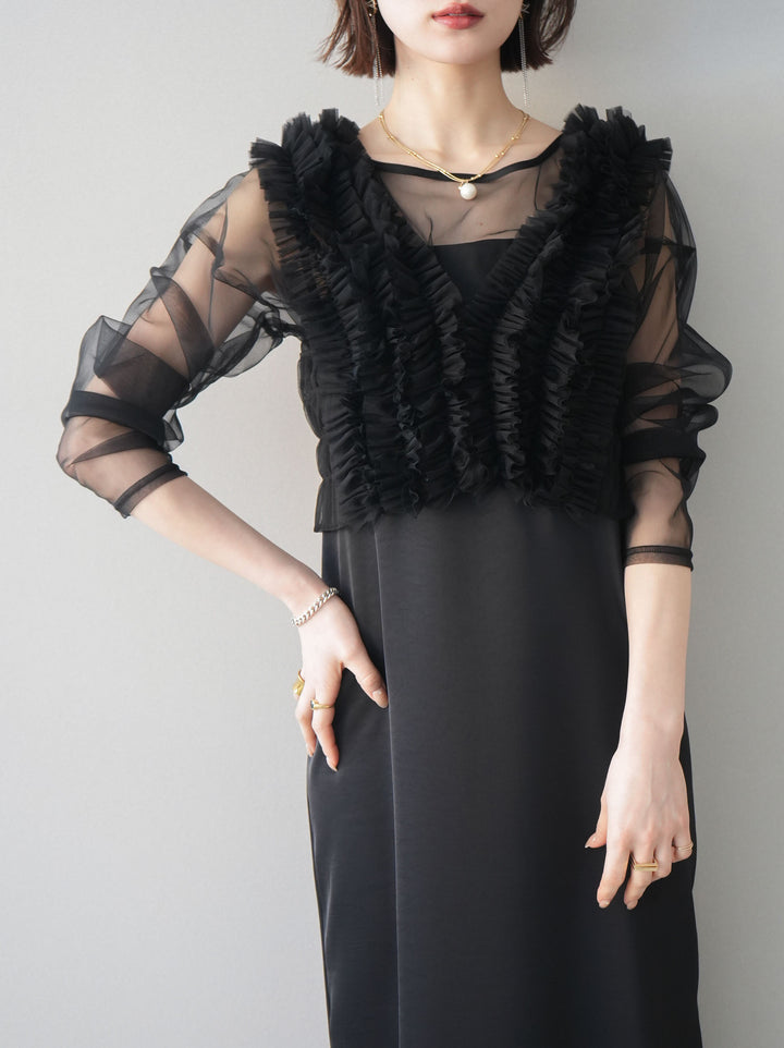 [予約]チュールフリルアンサンブルキャミソールドレス 3点SET/black