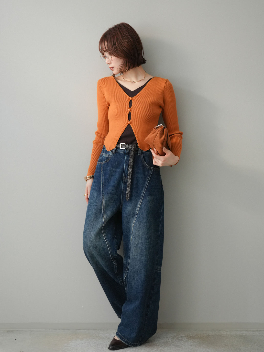 [予約]裏起毛加工デニムカーブパンツ/darkblue