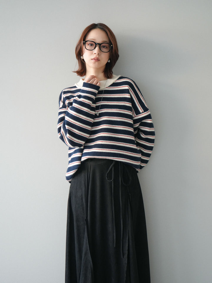 [予約]モックネックボーダーニットプルオーバー/navy