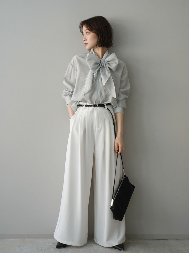 [予約]編み込みベルト付タックワイドパンツ/white