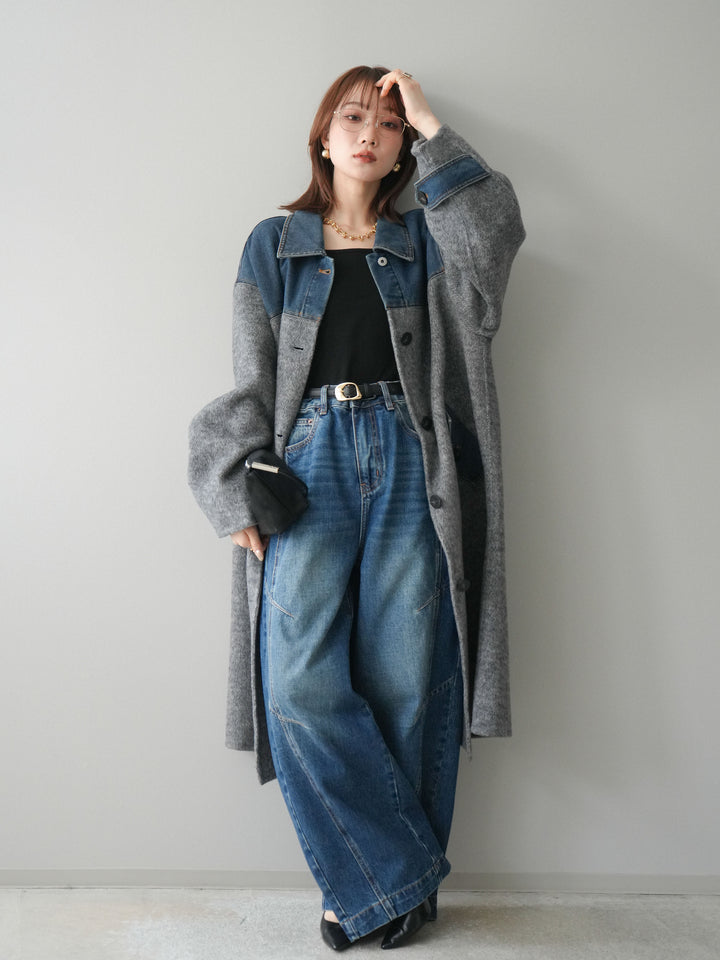 [予約]デザインステッチカーブデニムパンツ/navy