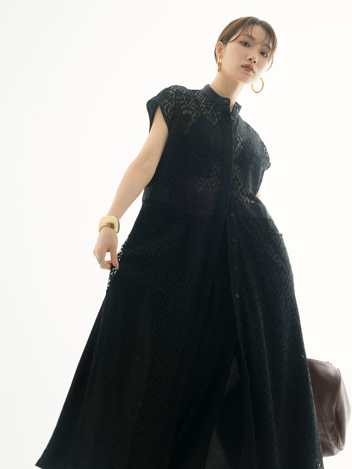 【Allure】[SET]レースサテン切替ワンピース+レースタックワイドパンツ(2set)