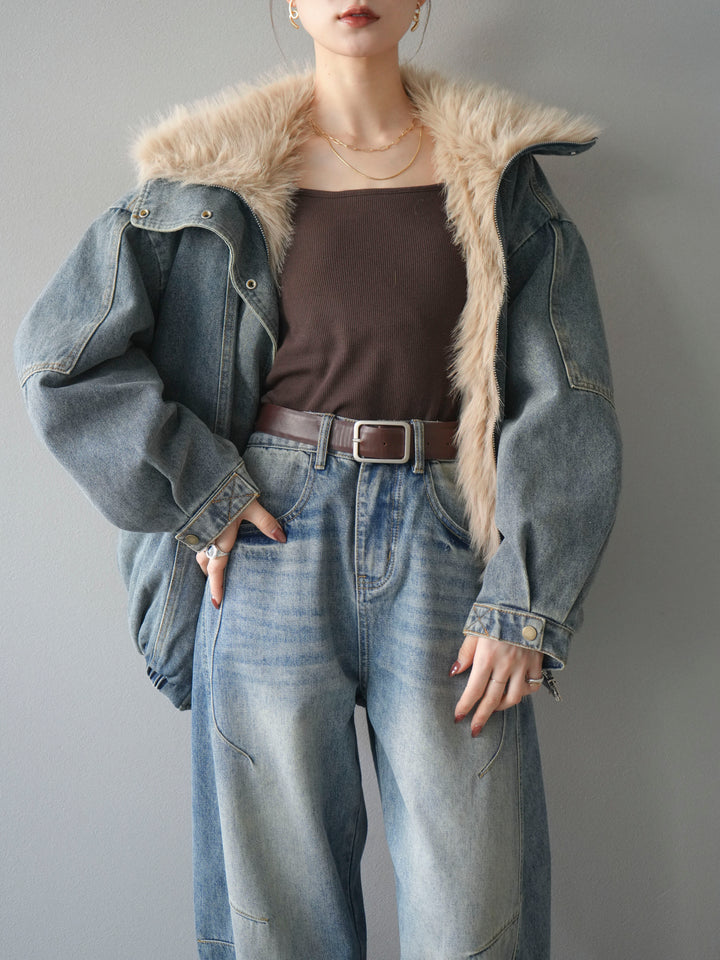 [SET]デニムxファーブルゾン+選べるアクセセット(2set)