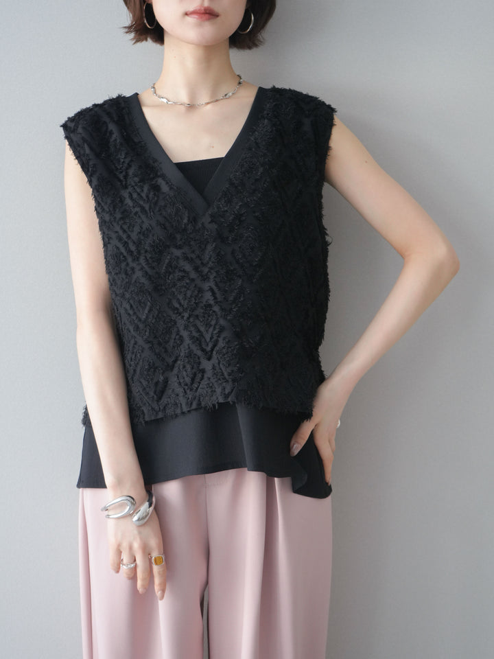 [SET]フリンジレイヤードVネックノースリーブ+選べるアクセセット(2set)