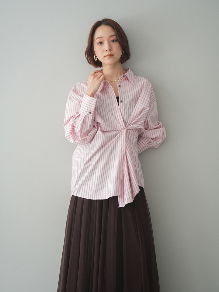 [予約]2wayルーズストライプシャツ/pink