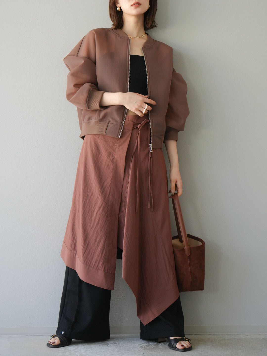 [予約]アシンメトリーレイヤードスカート/ブラウン