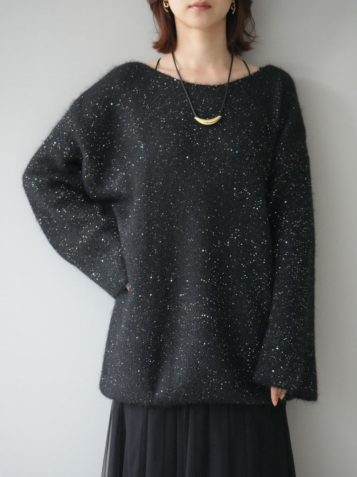 [予約]スパンコールミニシャギーニットチュニック/black