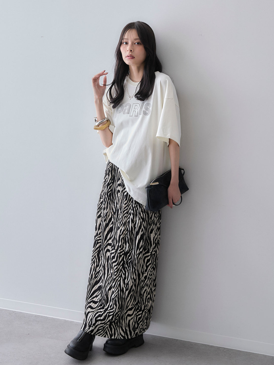 [SET]スタッズロゴTEE+プリントプリーツスカート(2set)