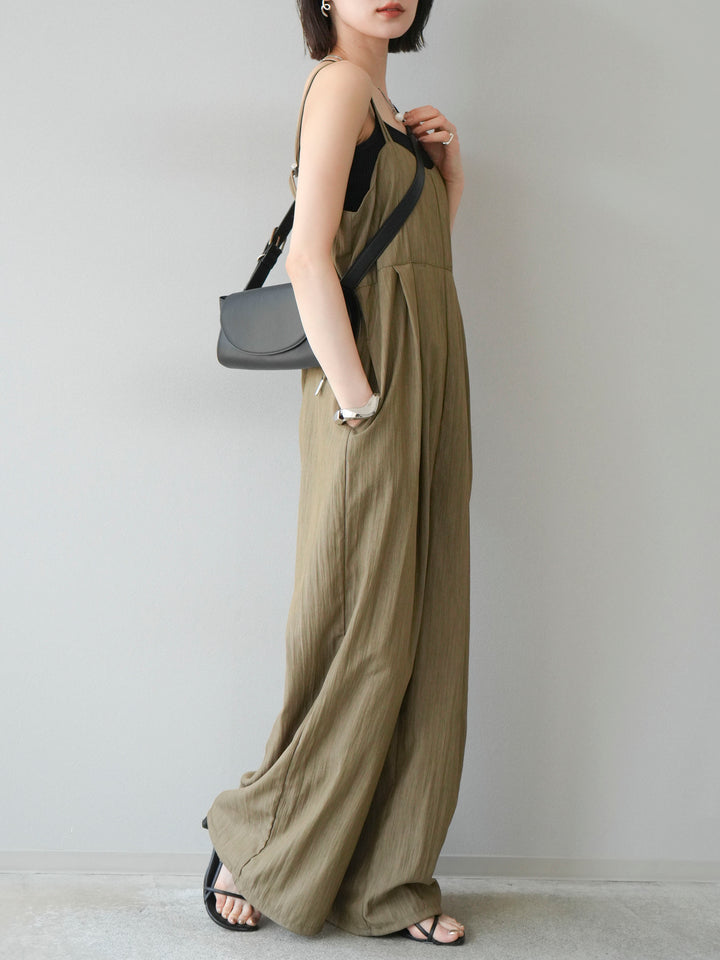 [SET]リネンライクビスチェデザインサロペット+ダブルストラップカットリブブラキャミソール(2set)