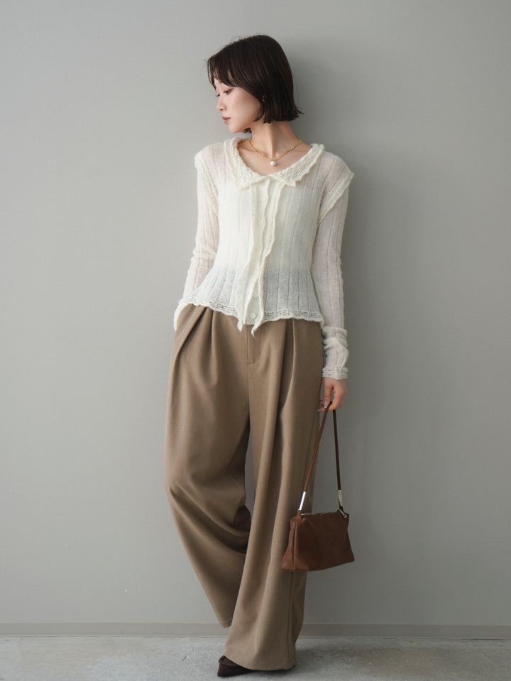 [予約]サテンベルトタックワイドパンツ/beige