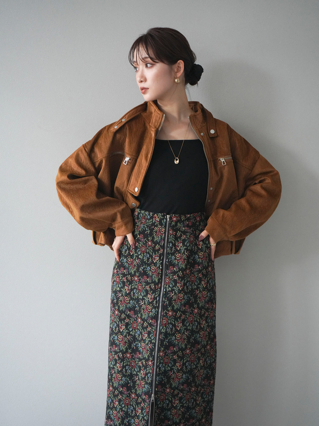 [予約]スエードジップデザインブルゾン/mustard