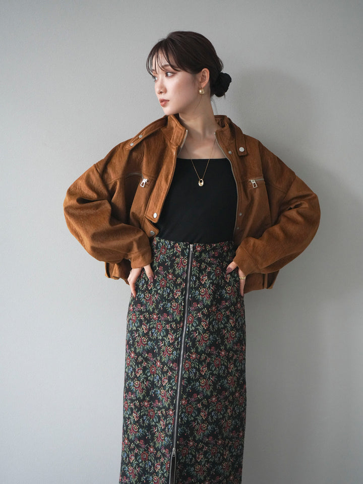 [予約]スエードジップデザインブルゾン/mustard