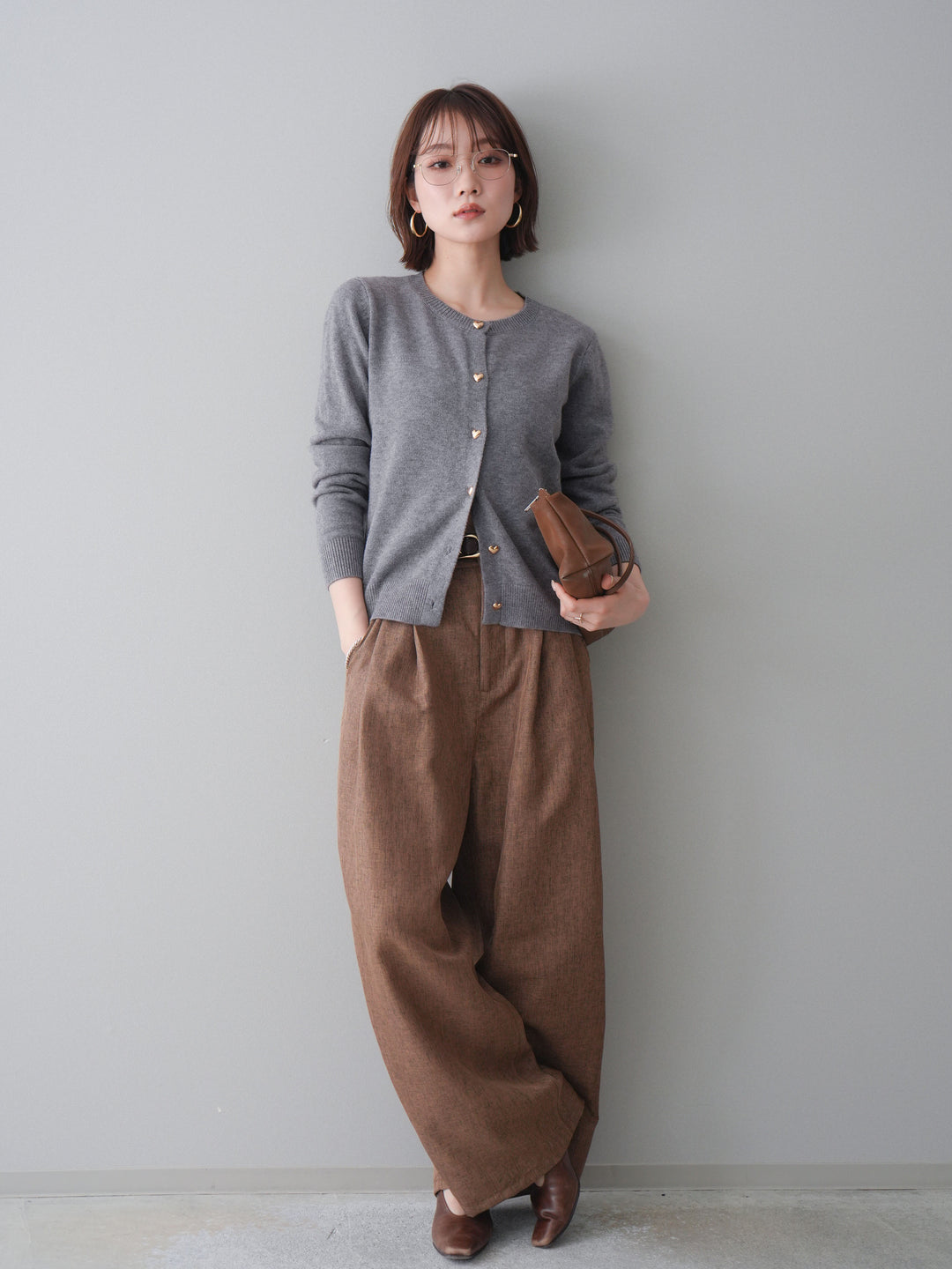 [予約]リネンライクタックワイドパンツ/brown