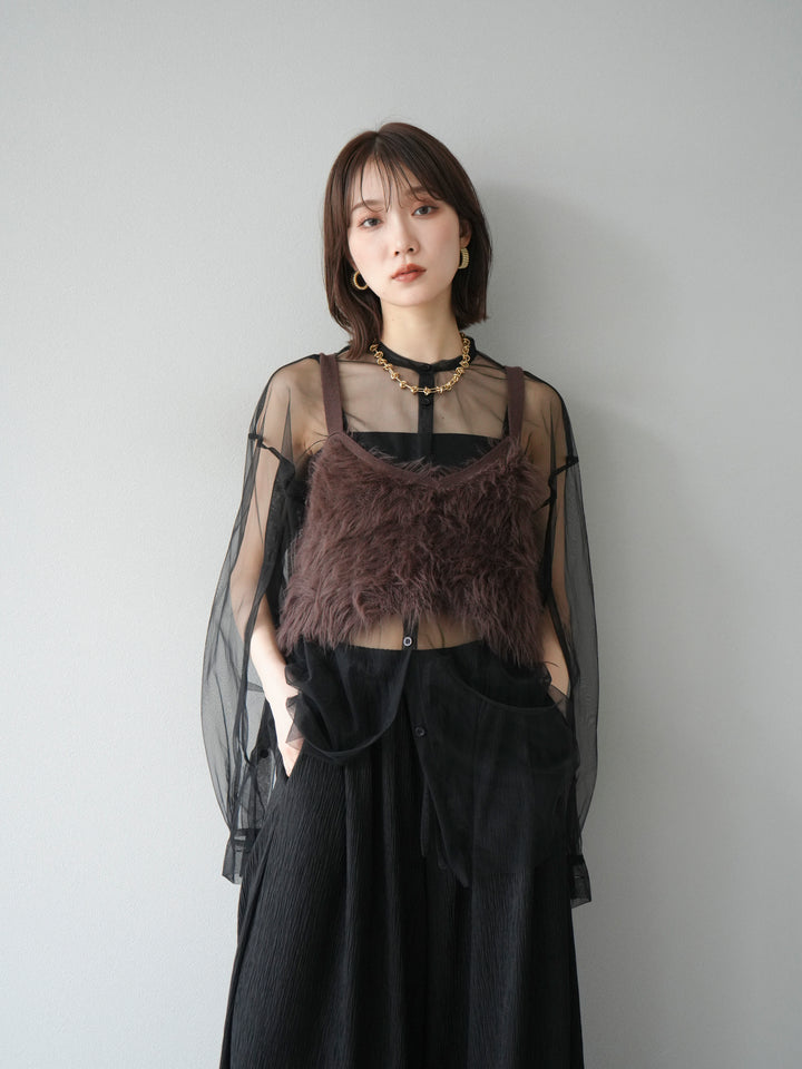 [予約]2WAYスリーブチュールシャツ/ブラック